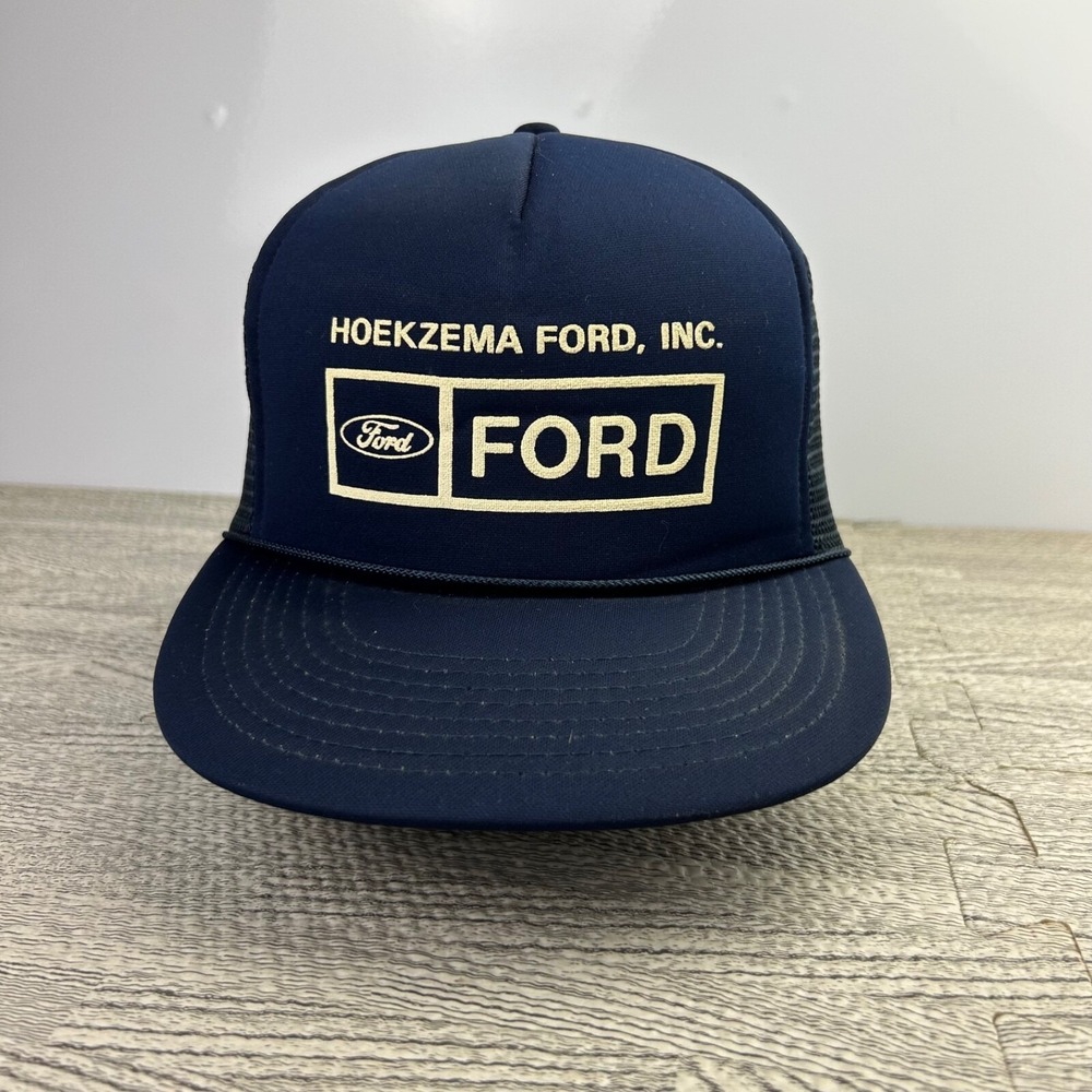 Vintage 90s Ford Hoekzema Trucker Hat Cap Snap Back Adjustable Navy Blue Adult